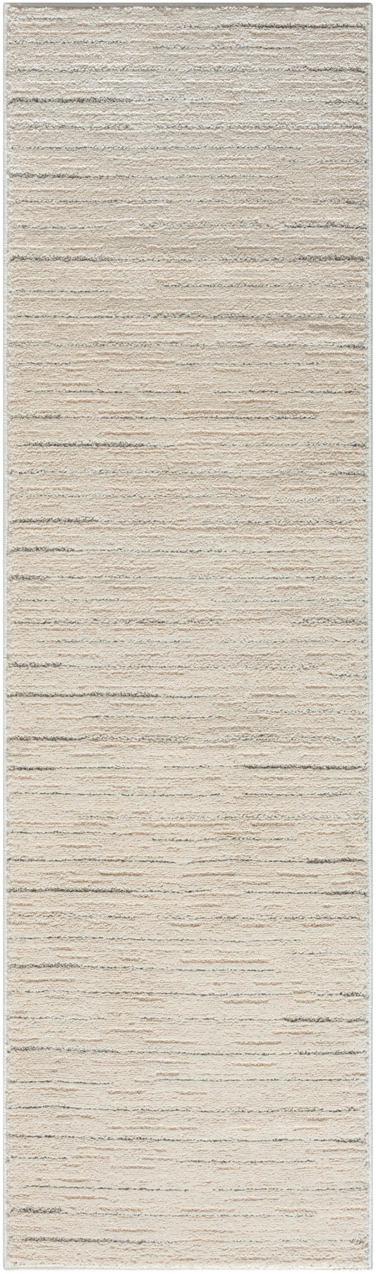 Narrow beige rug runner with a subtle woven texture.