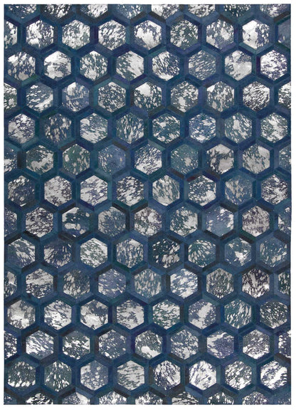 Blue hexagonal honeycomb decorative panel with marbled white texture in each cell, ideal as wall screen or divider.