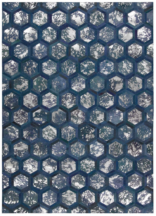 Blue hexagonal honeycomb decorative panel with marbled white texture in each cell, ideal as wall screen or divider.