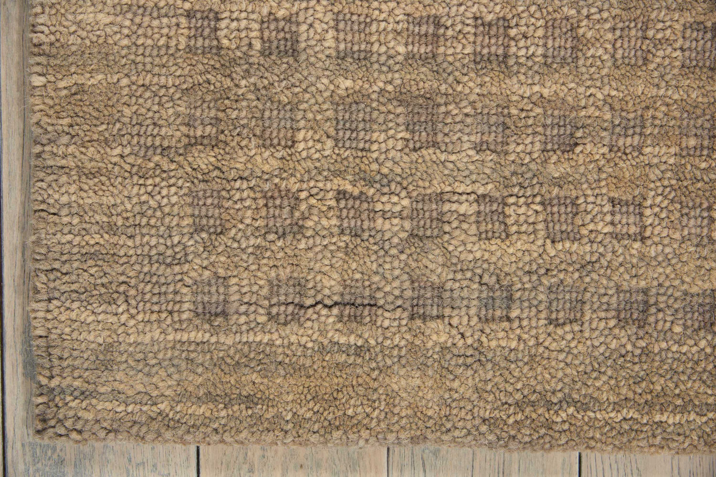 Beige & brown shag rug with thick plush pile, rustic look, ideal for living room or entryway.
