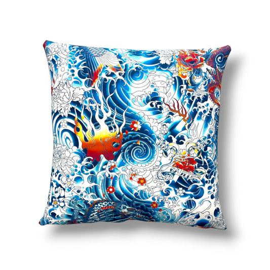 19" Multicolor (Blue, Red, and Ivory) 60% Cotton, 40% Linen Pillow Cover in Jean Paul Gaultier Rock Bengale / H0 3438 0001 Fabric