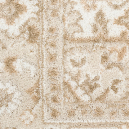 Beige cream oriental-style shag rug with plush pile and subtle floral-medallion pattern.