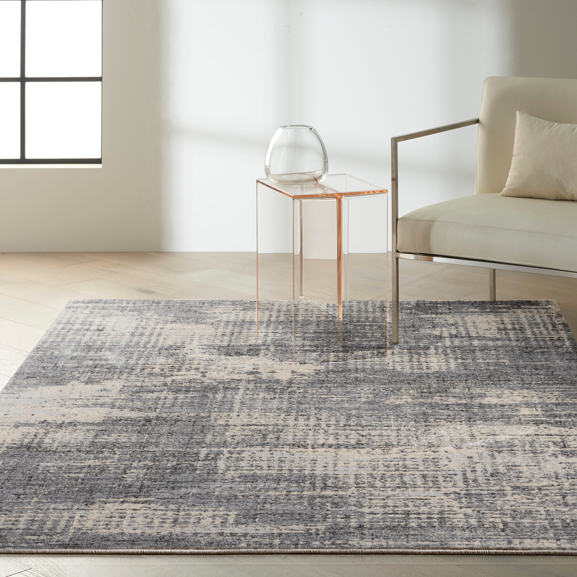 Blue-gray distressed area rug.