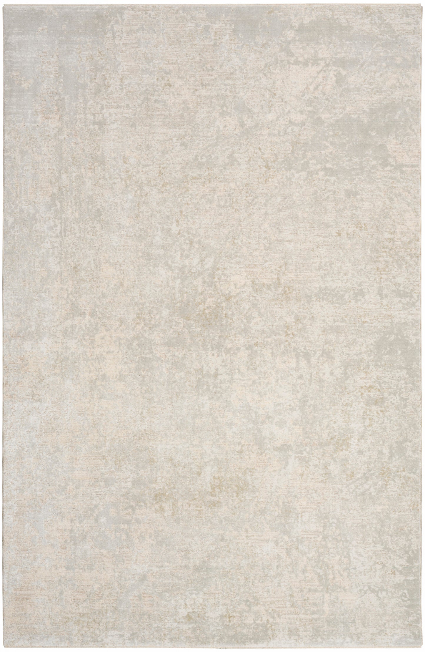 Neutral beige-gray area rug with subtle distressed mottling; rectangular, soft low-pile for living room.