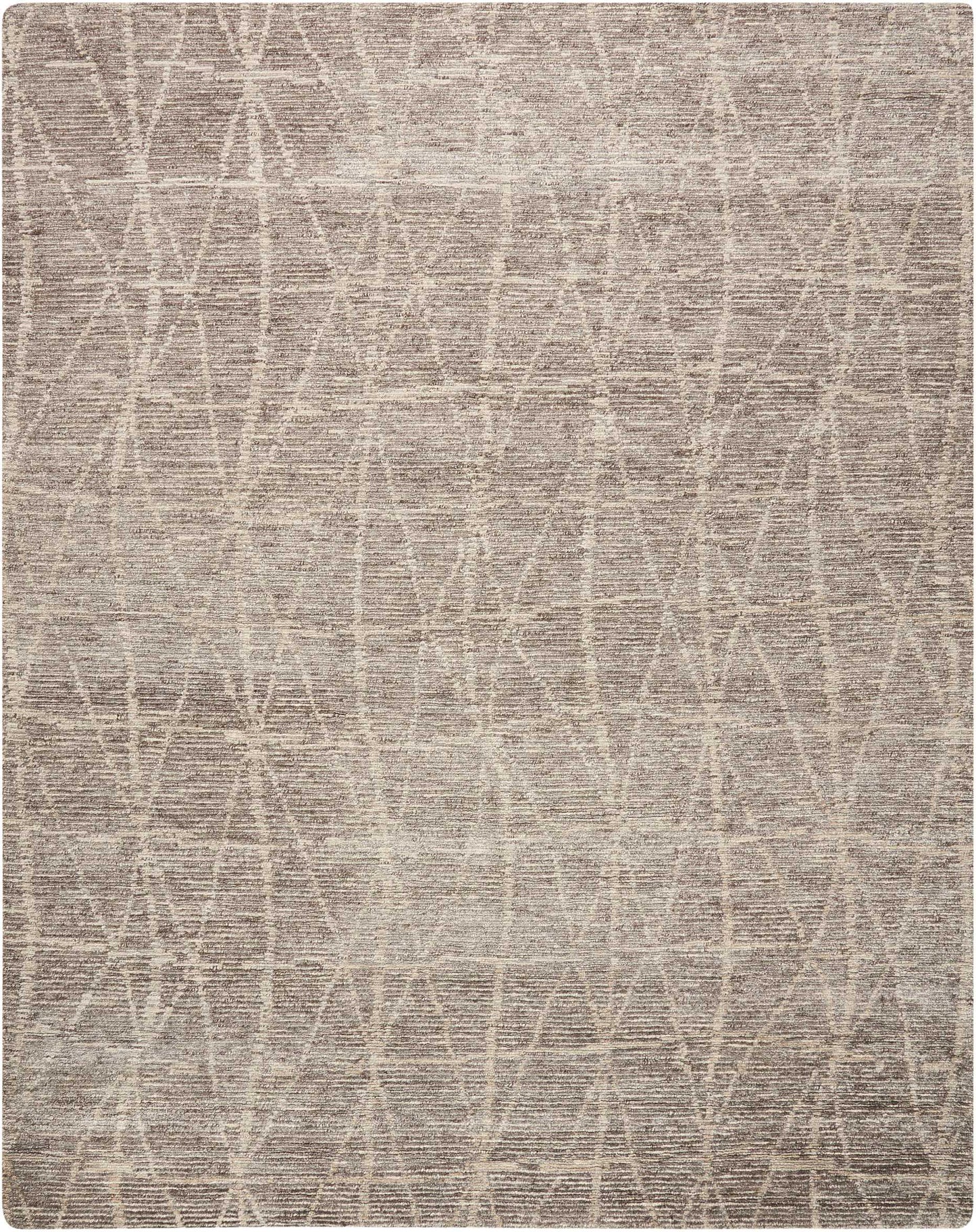 Beige rectangular rug with abstract cream curved-line pattern and a textured woven surface.