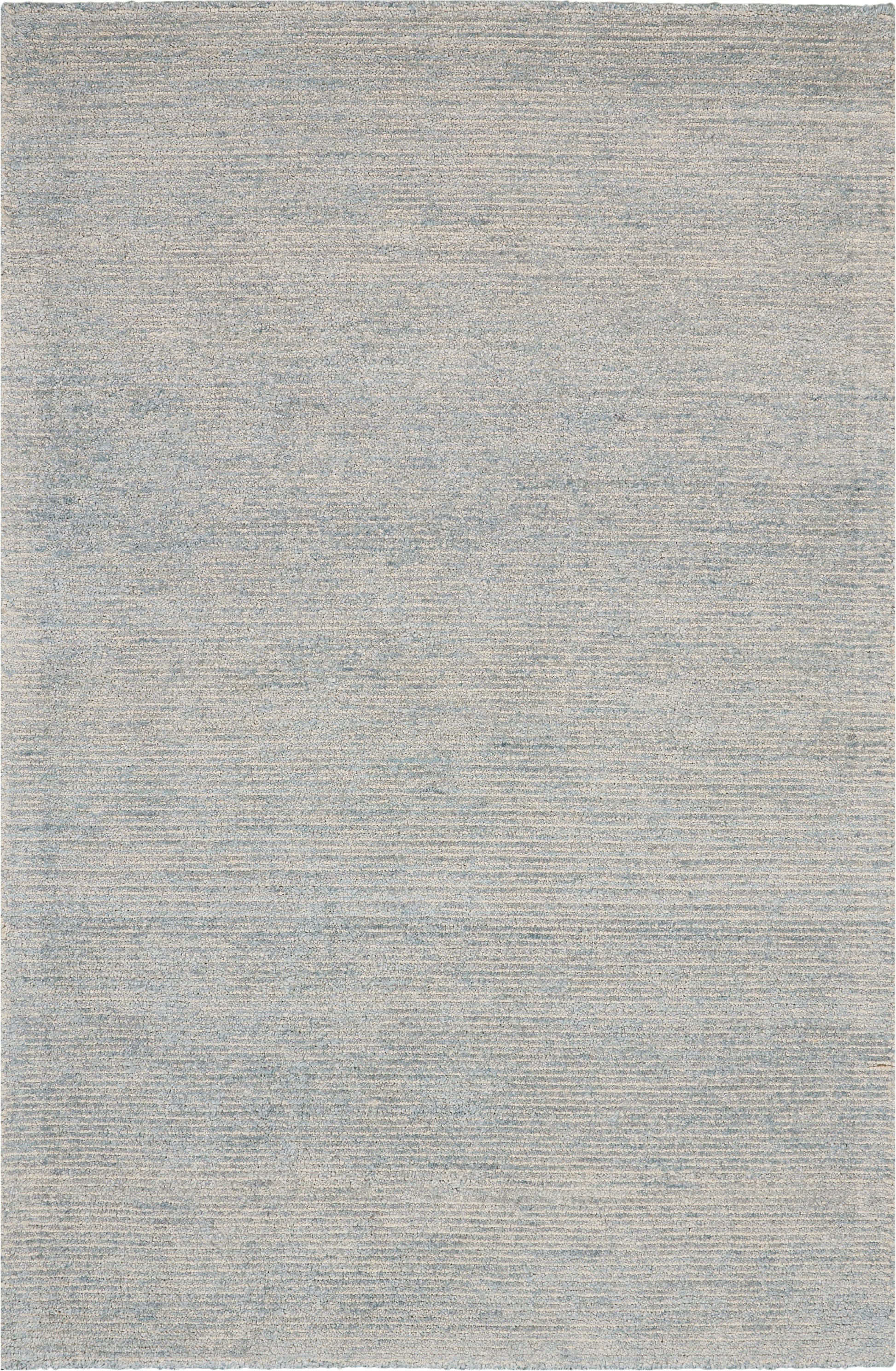 Light gray flatweave rug with subtle tonal texture; minimalist decor for living room or bedroom.
