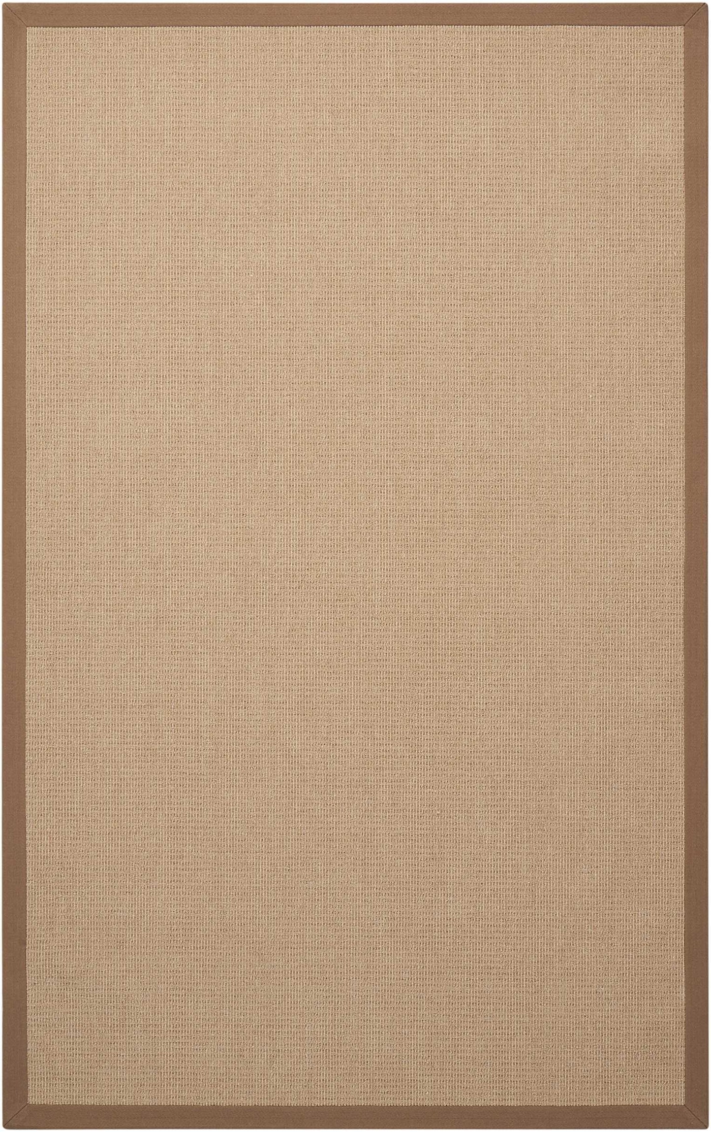 Beige farmhouse-style rug with woven texture on the floor; 8' x 10'.