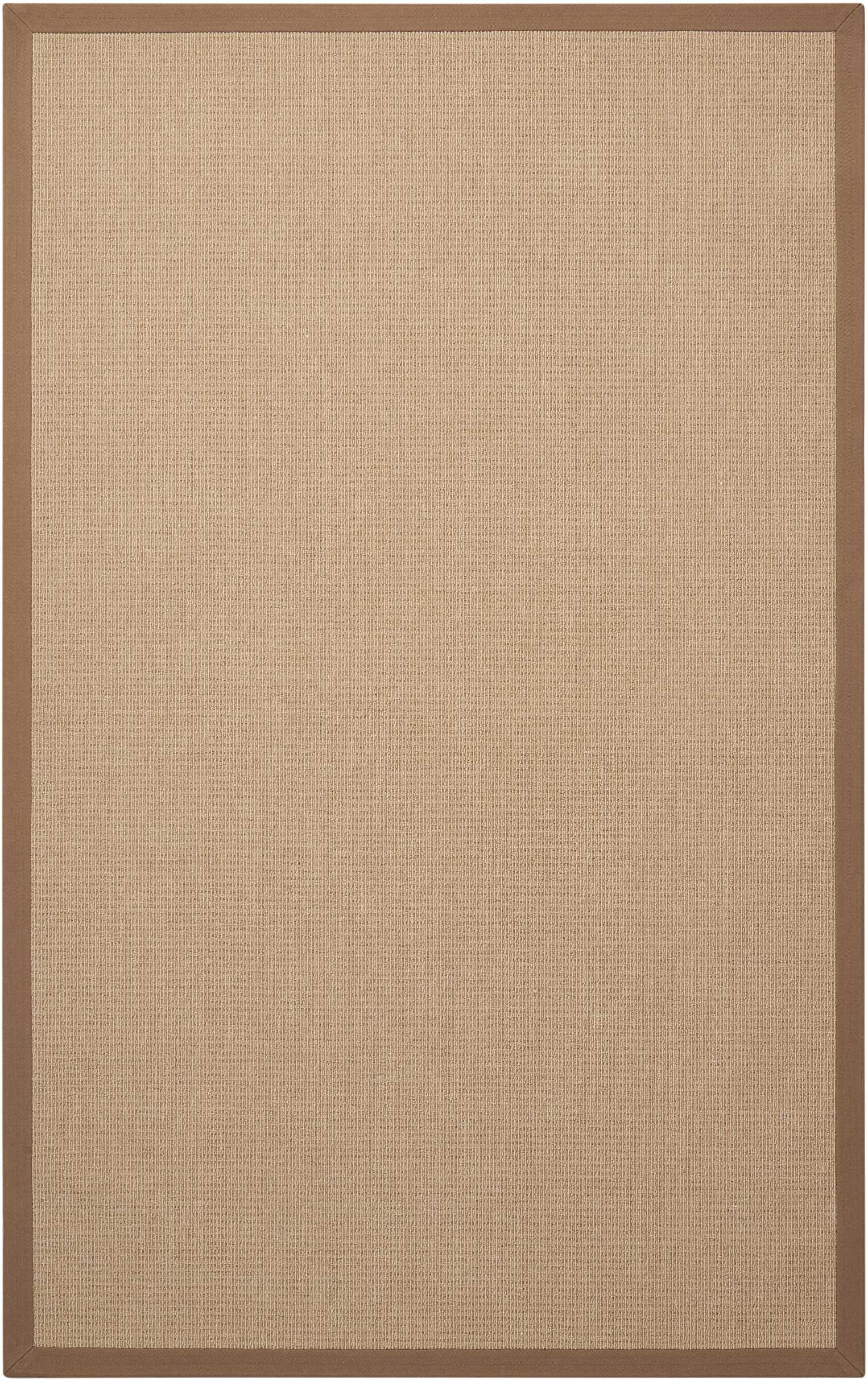 Beige farmhouse-style rug with woven texture on the floor; 8' x 10'.