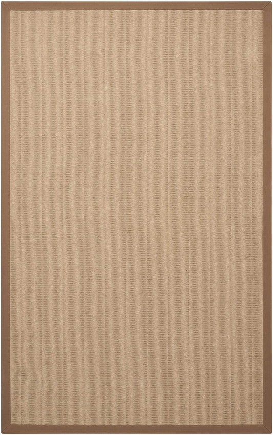 Beige farmhouse-style rug with woven texture on the floor; 8' x 10'.