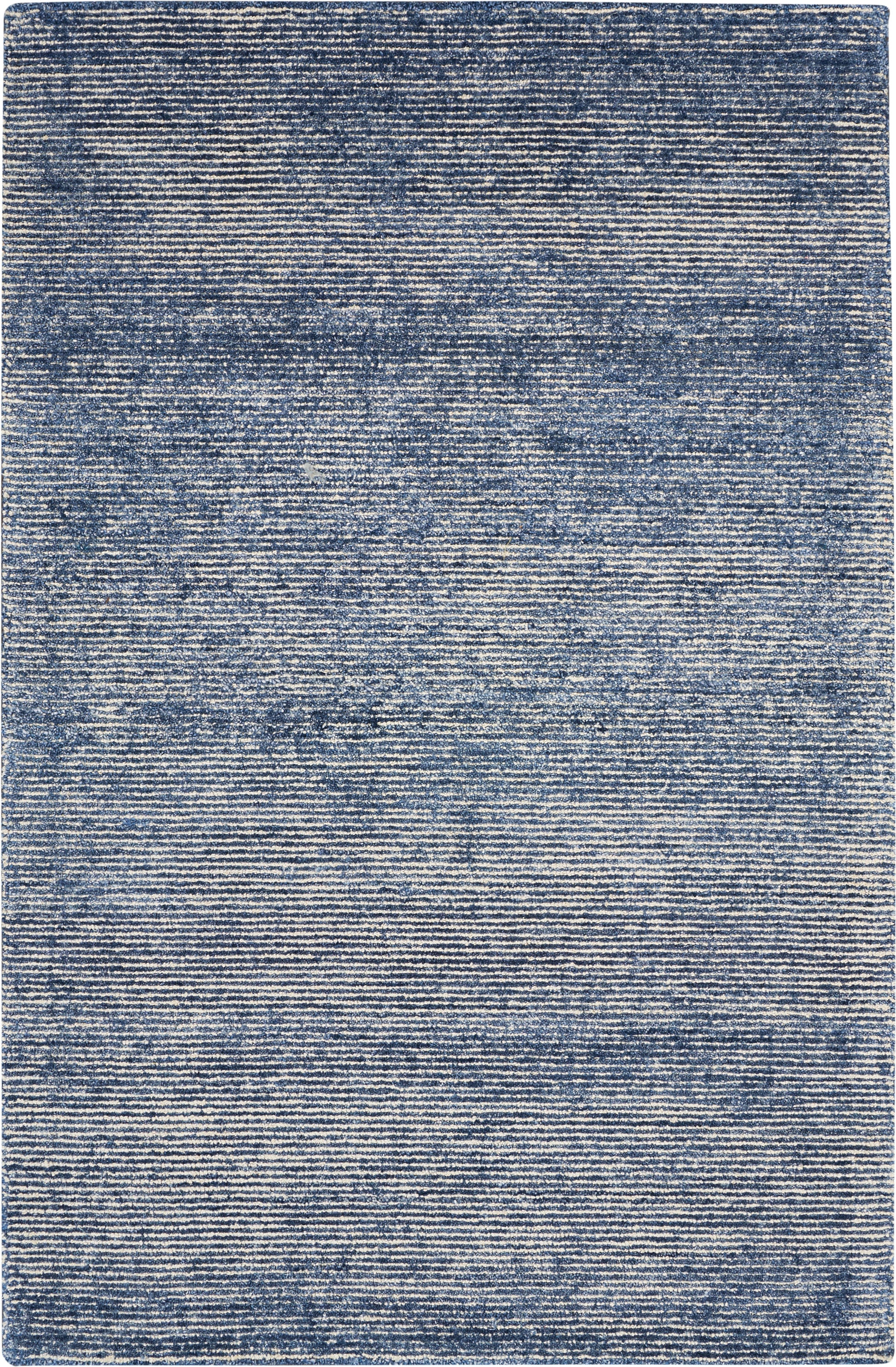 Blue distressed striped area rug with textured weave, 4' x 6', rectangular, casual-modern decor.