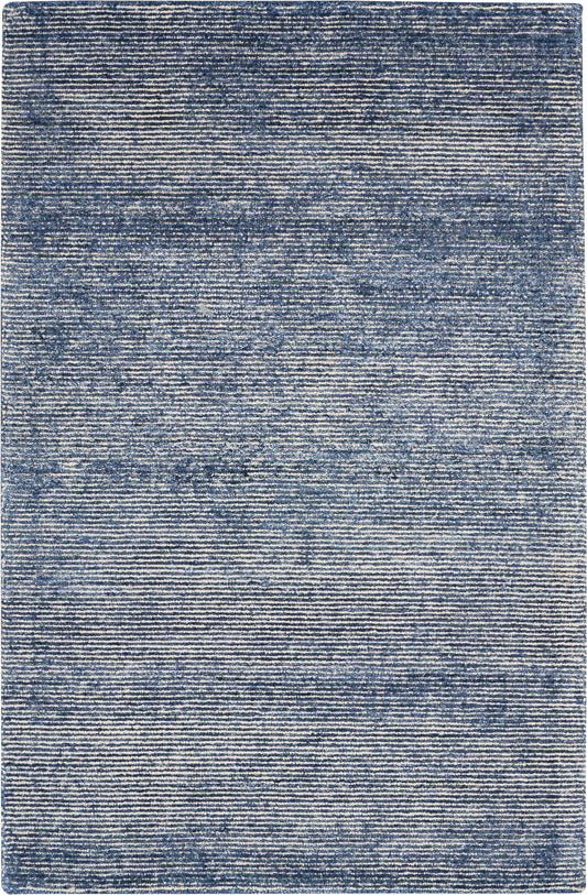 Blue distressed striped area rug with textured weave, 4' x 6', rectangular, casual-modern decor.