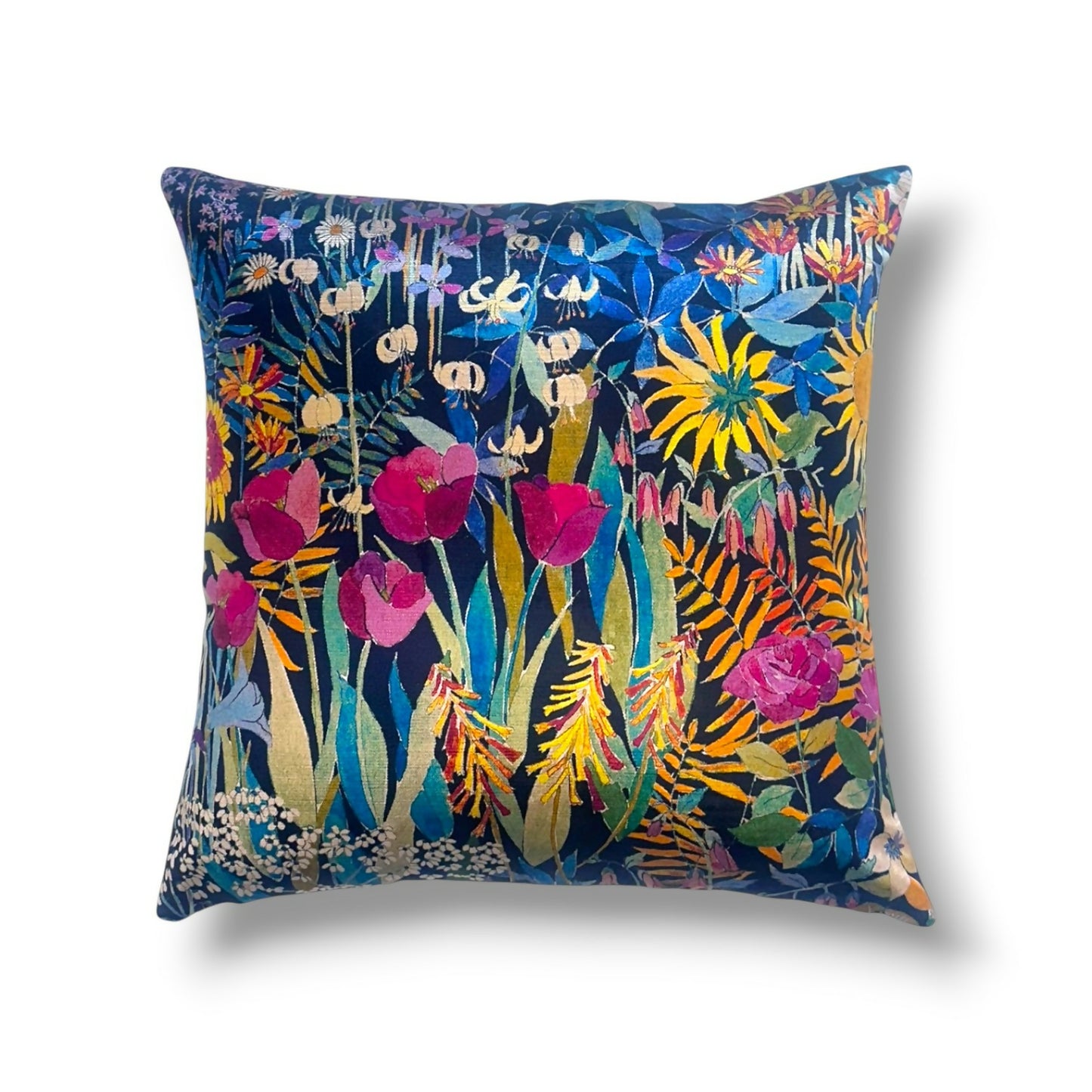 20" Blue, Lavender, Purple, Multi-Color Velvet / Gros Point Pillow Cover in Liberty of London (Fabricut) Faria Flowers Marigold Fabric