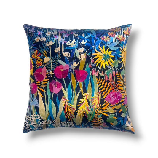 20" Blue, Lavender, Purple, Multi-Color Velvet / Gros Point Pillow Cover in Liberty of London (Fabricut) Faria Flowers Marigold Fabric