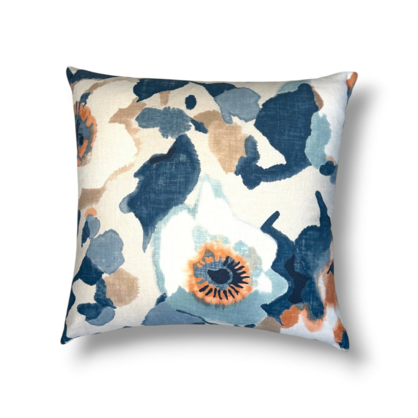 20" Blue & Coral Floral Printed Pillow Cover