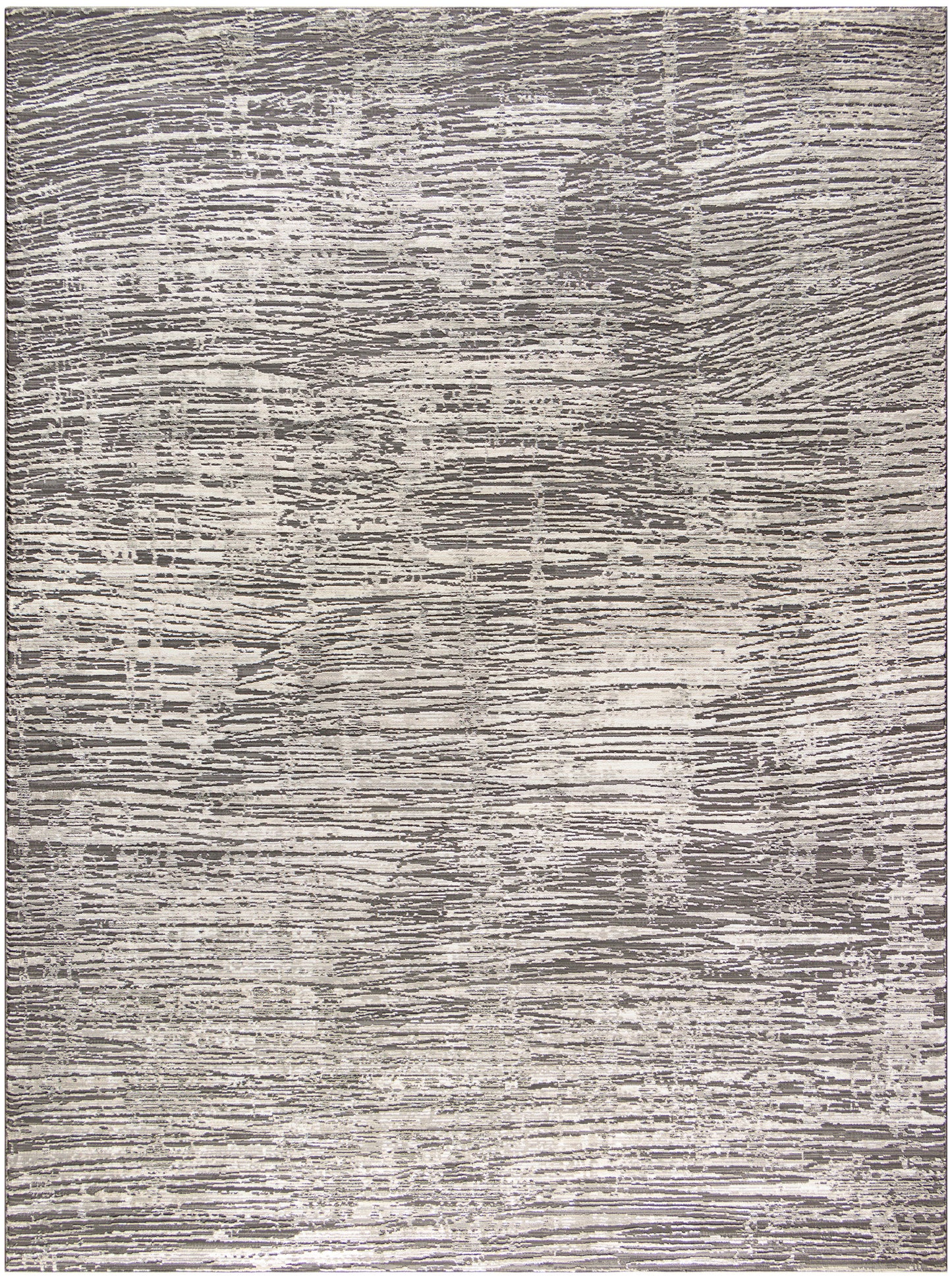 Rectangular area rug in gray & taupe with abstract distressed linear pattern for a modern, textured look.