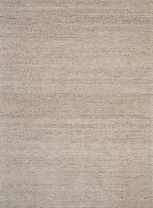 Beige textured rug with soft cream-tan tones and subtle horizontal weave lines.