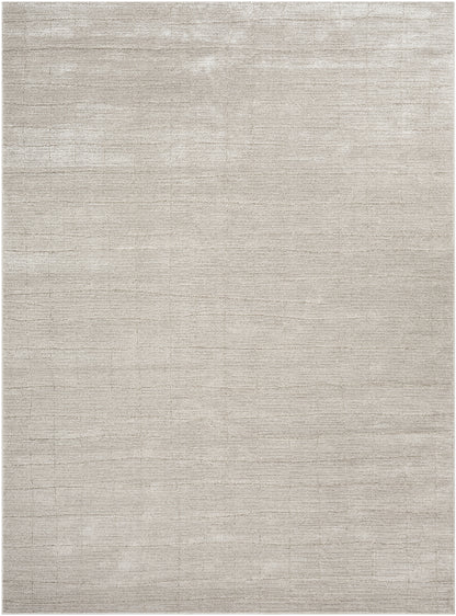Light beige woven area rug with linen-like texture; rectangular, neutral modern style for living room or bedroom.