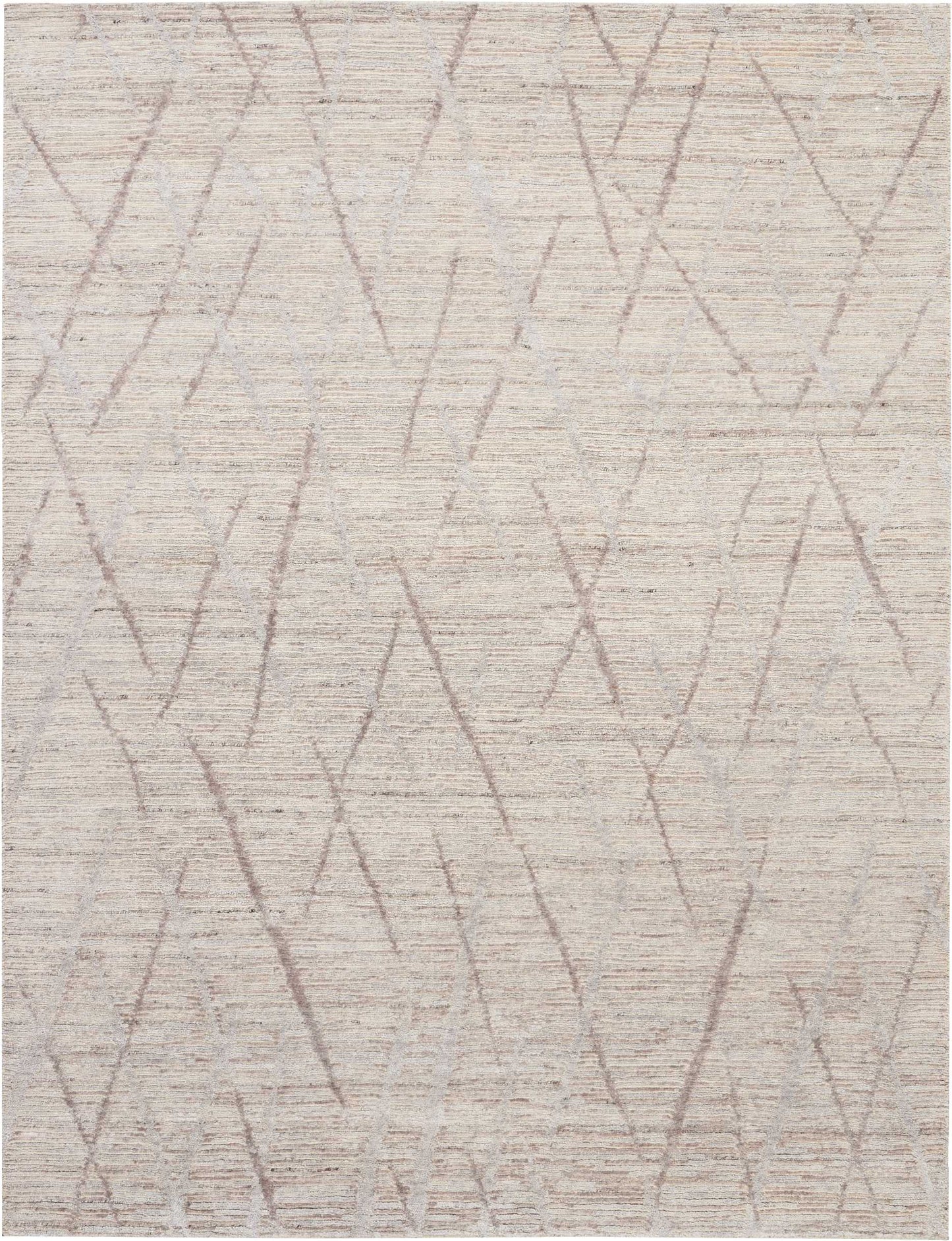 Beige woven area rug with soft taupe geometric lines forming subtle intersecting triangles.
