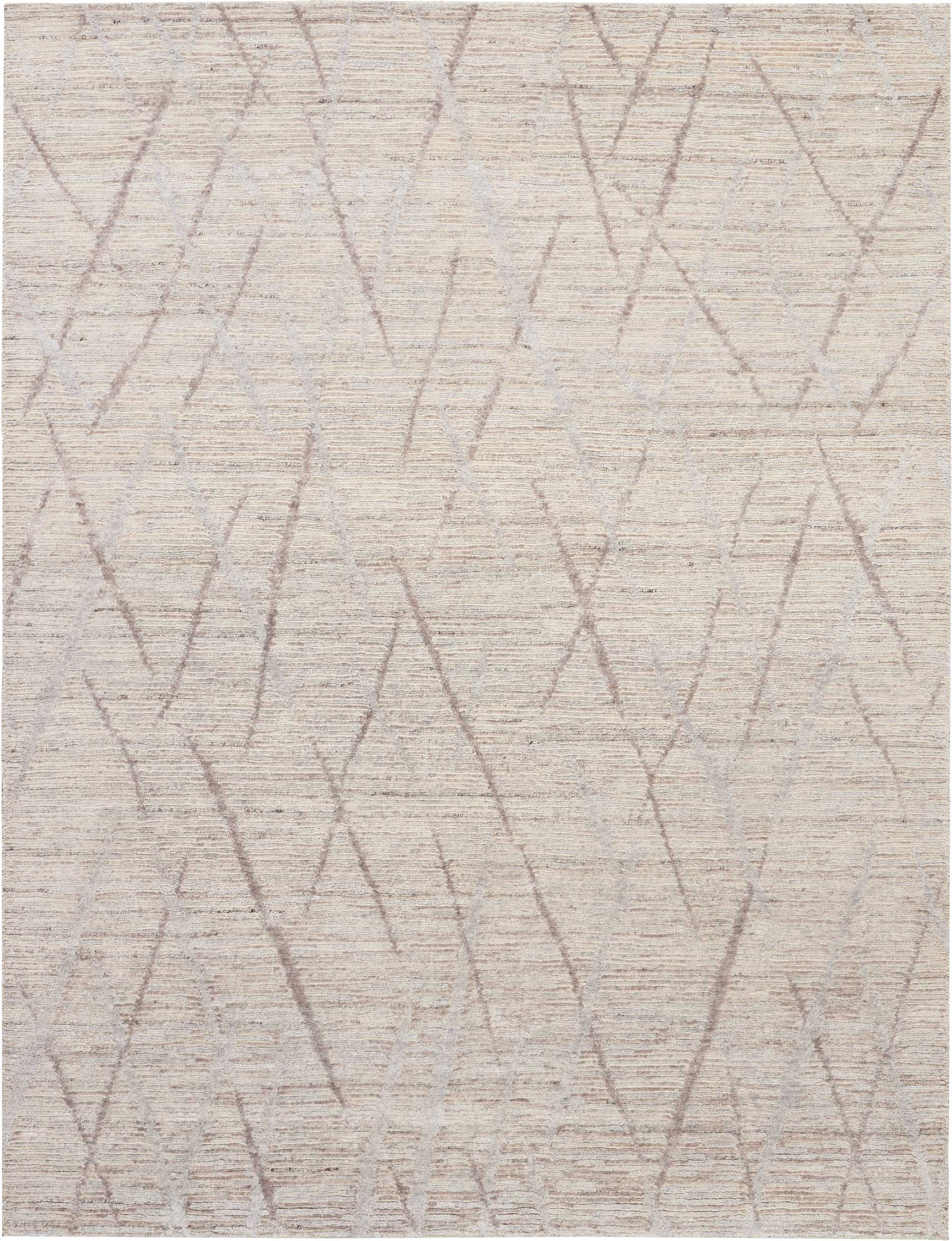 Beige woven area rug with soft taupe geometric lines forming subtle intersecting triangles.