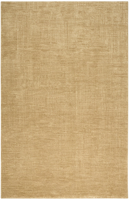 Warm beige-gold textured rectangular area rug with a subtle linear geometric pattern.