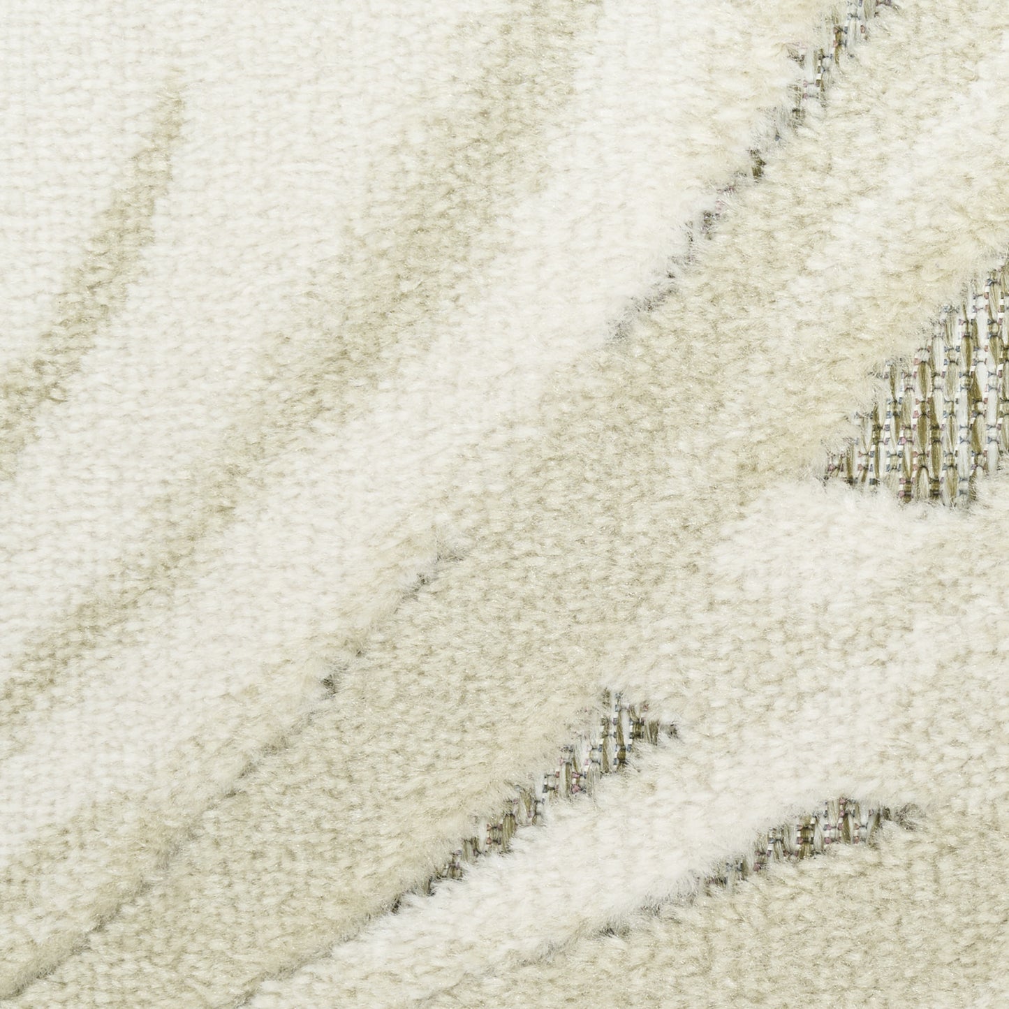 Cream shag rug with plush ivory pile and subtle diagonal taupe stripes.