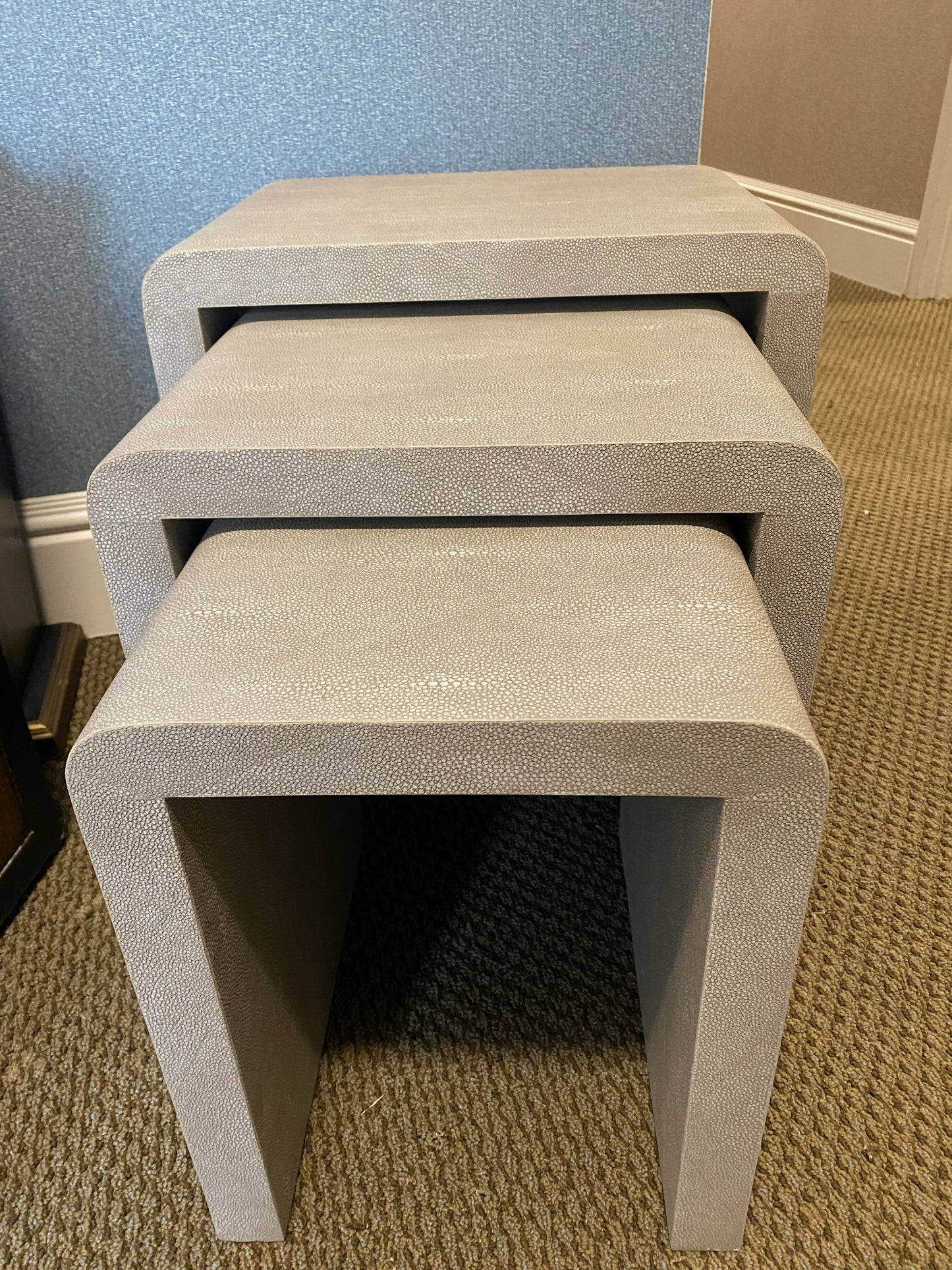 MADE GOODS ~ Harlow Nesting Tables (set of 3) in Realistic Faux Shagreen - Sand Color