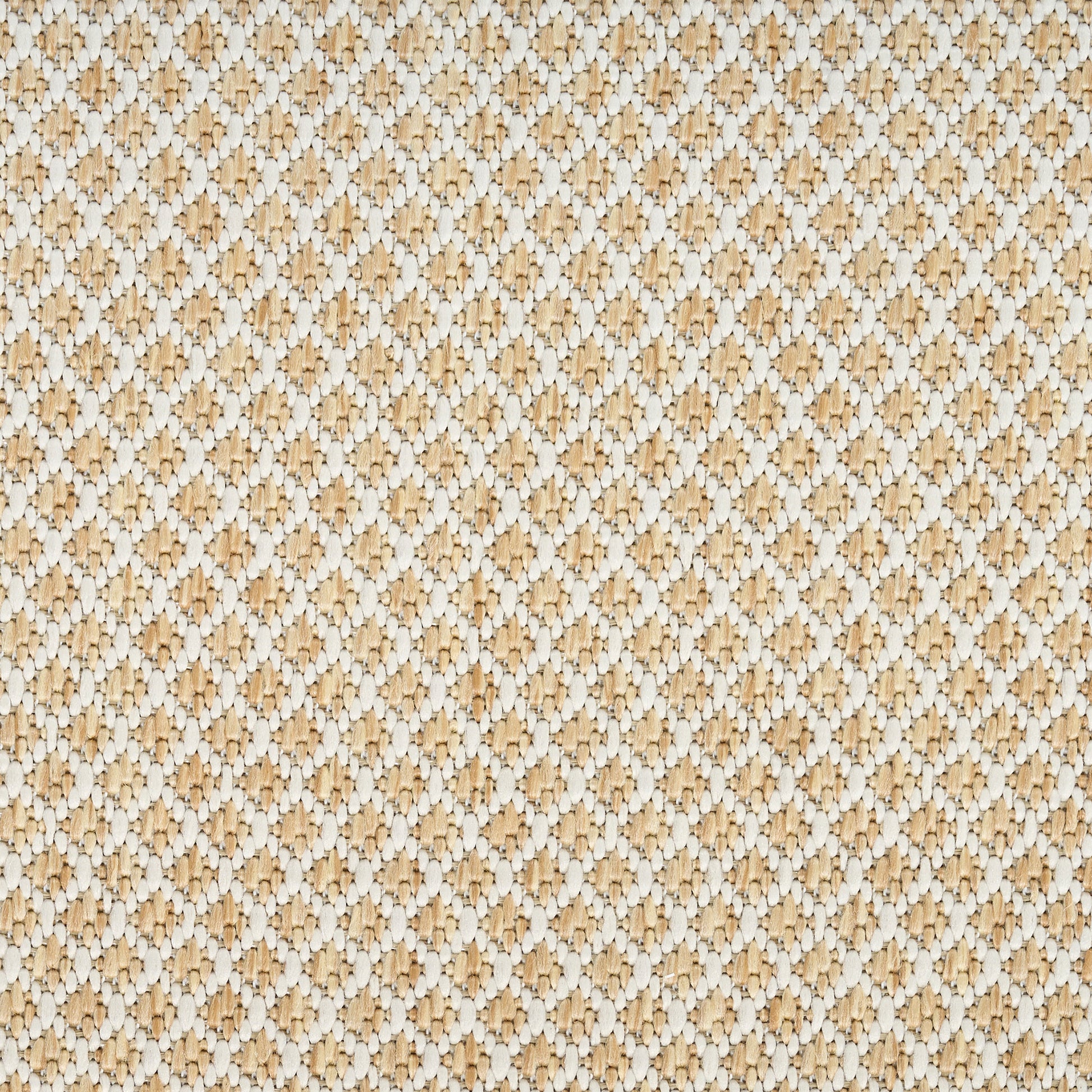 Beige and cream woven rug with a diagonal diamond pattern; close-up texture.