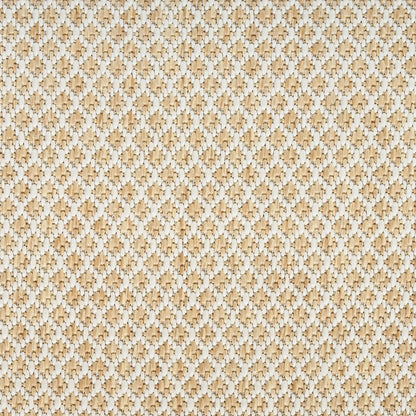 Beige and cream woven rug with a diagonal diamond pattern; close-up texture.