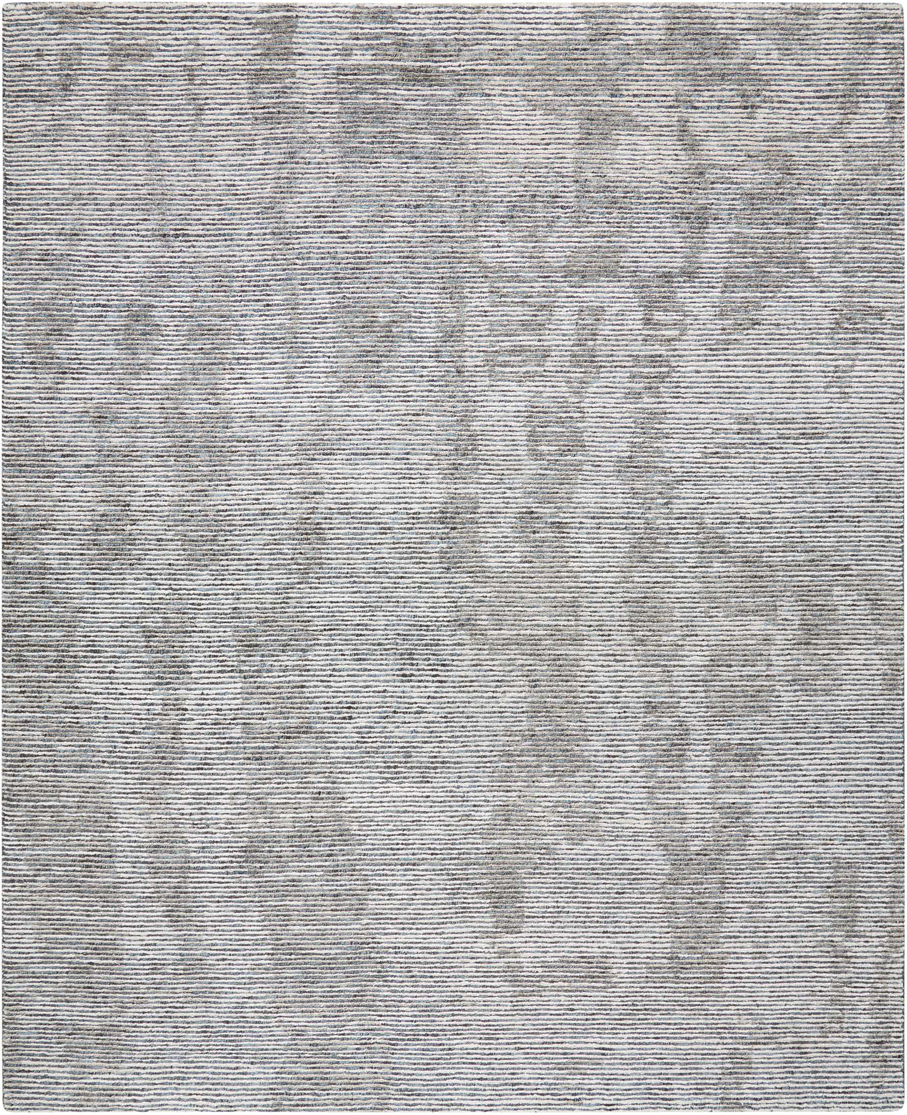 Rectangular light gray woven rug with soft texture and a faint, faded ornamental pattern