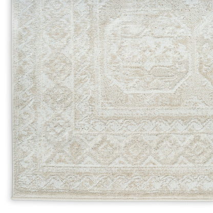 Cream geometric-pattern area rug with soft, textured pile; ivory tones and subtle embossed diamonds for a cozy, modern look.