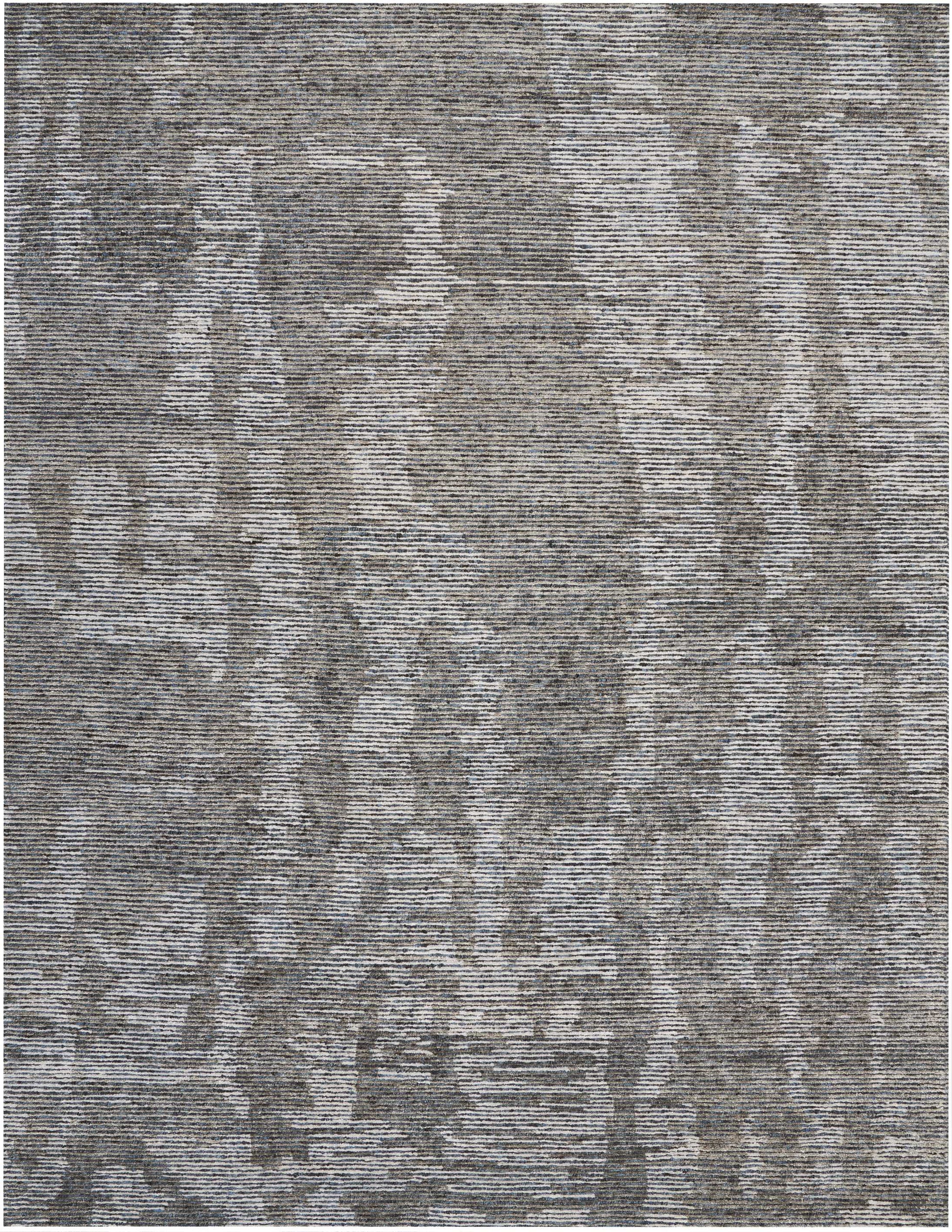 Rectangular grey area rug with a subtle damask-inspired pattern in varying light and dark greys; soft, low-pile texture.