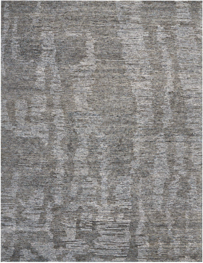 Rectangular grey area rug with a subtle damask-inspired pattern in varying light and dark greys; soft, low-pile texture.