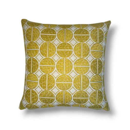 20" Fabricut Naours Circles Coin 02 Embroidered Linen Pillow Cover