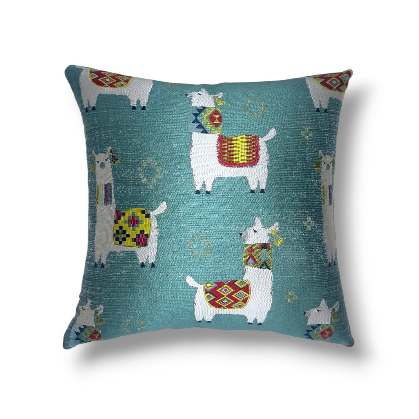 20" Aqua, White, Multi Polyester Pillow Cover in Calico Alpaca Play – Aqua Fabric