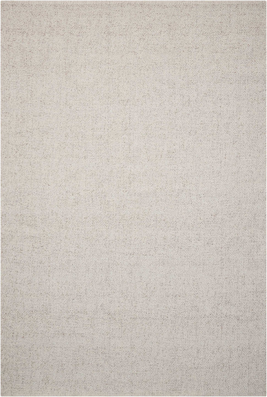 Beige textured woven rug with linen-like surface; rectangular, versatile for living room or bedroom.