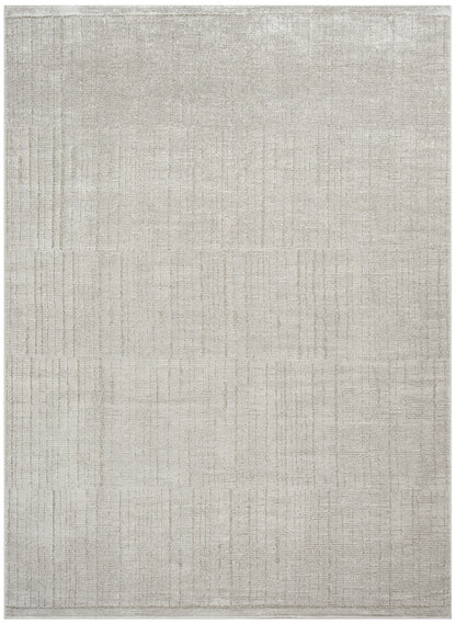 Light gray woven area rug with subtle grid pattern, rectangular and modern neutral decor for living spaces.