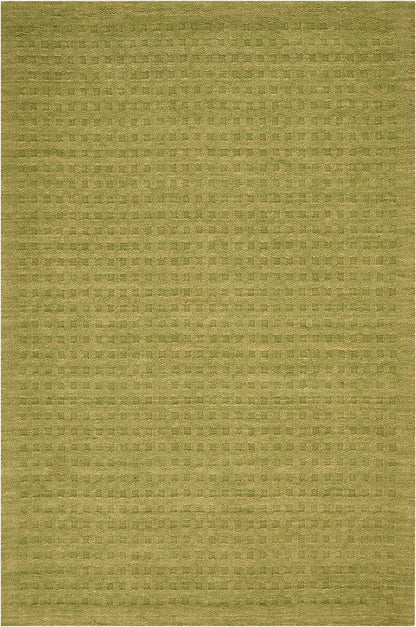 Olive-green woven rug with a subtle square-grid pattern and a soft, textured surface.