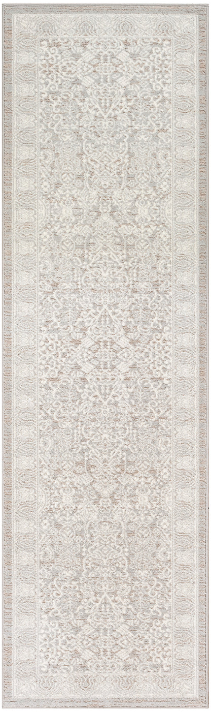 Cream-beige oriental runner rug with delicate vintage floral motifs & pale border; ideal for hallways.