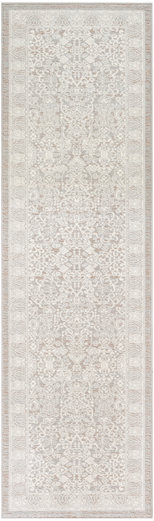 Cream-beige oriental runner rug with delicate vintage floral motifs & pale border; ideal for hallways.