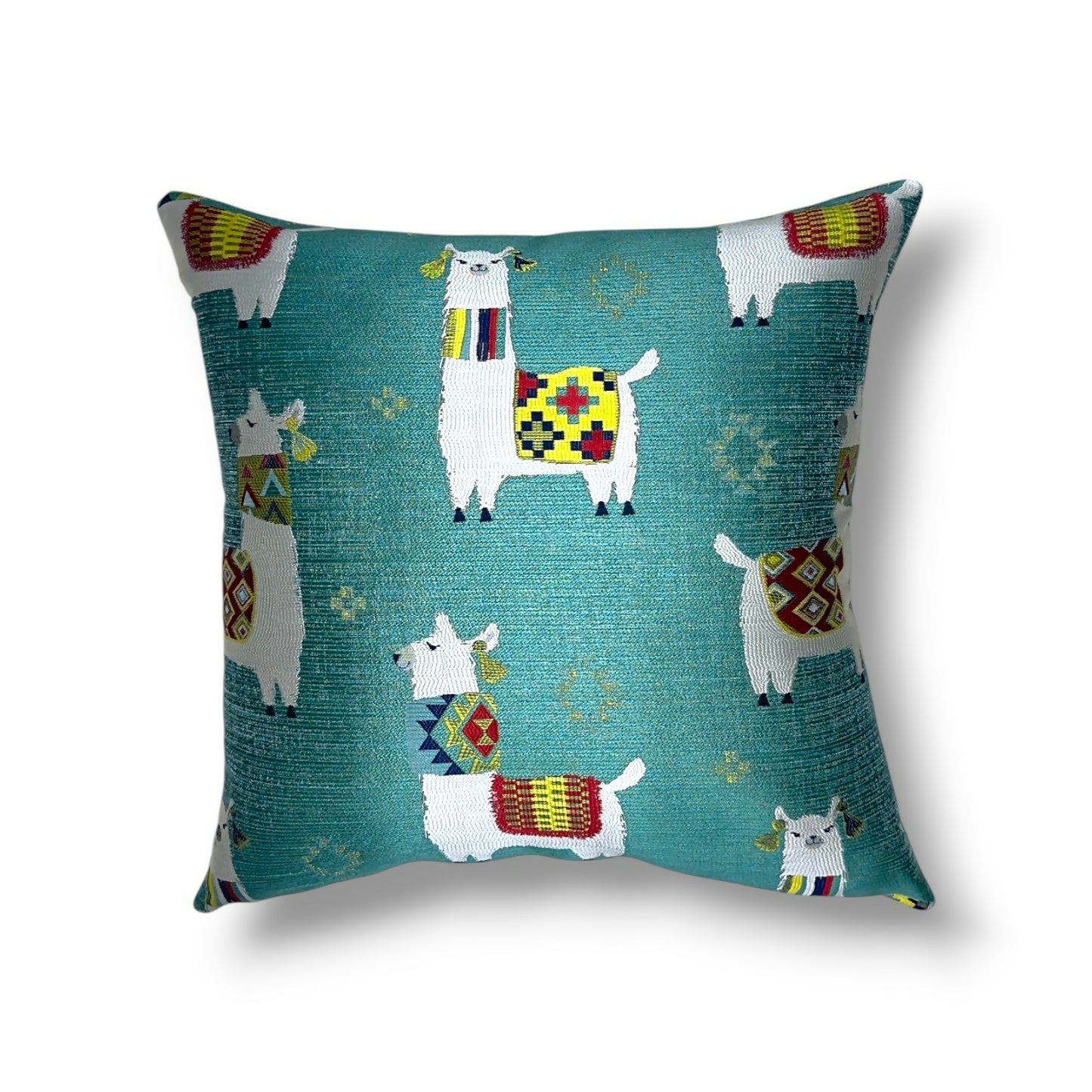 20" Aqua, White, Multi Polyester Pillow Cover in Calico Alpaca Play – Aqua Fabric