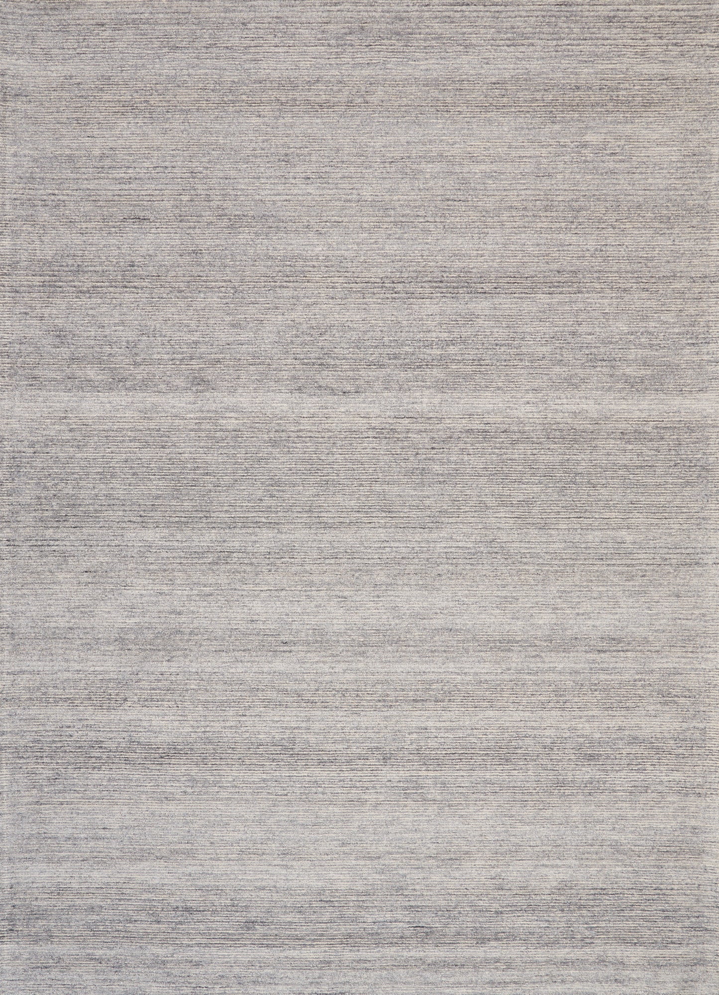 Light gray flat-weave rug with subtle heathered texture and horizontal tonal bands.