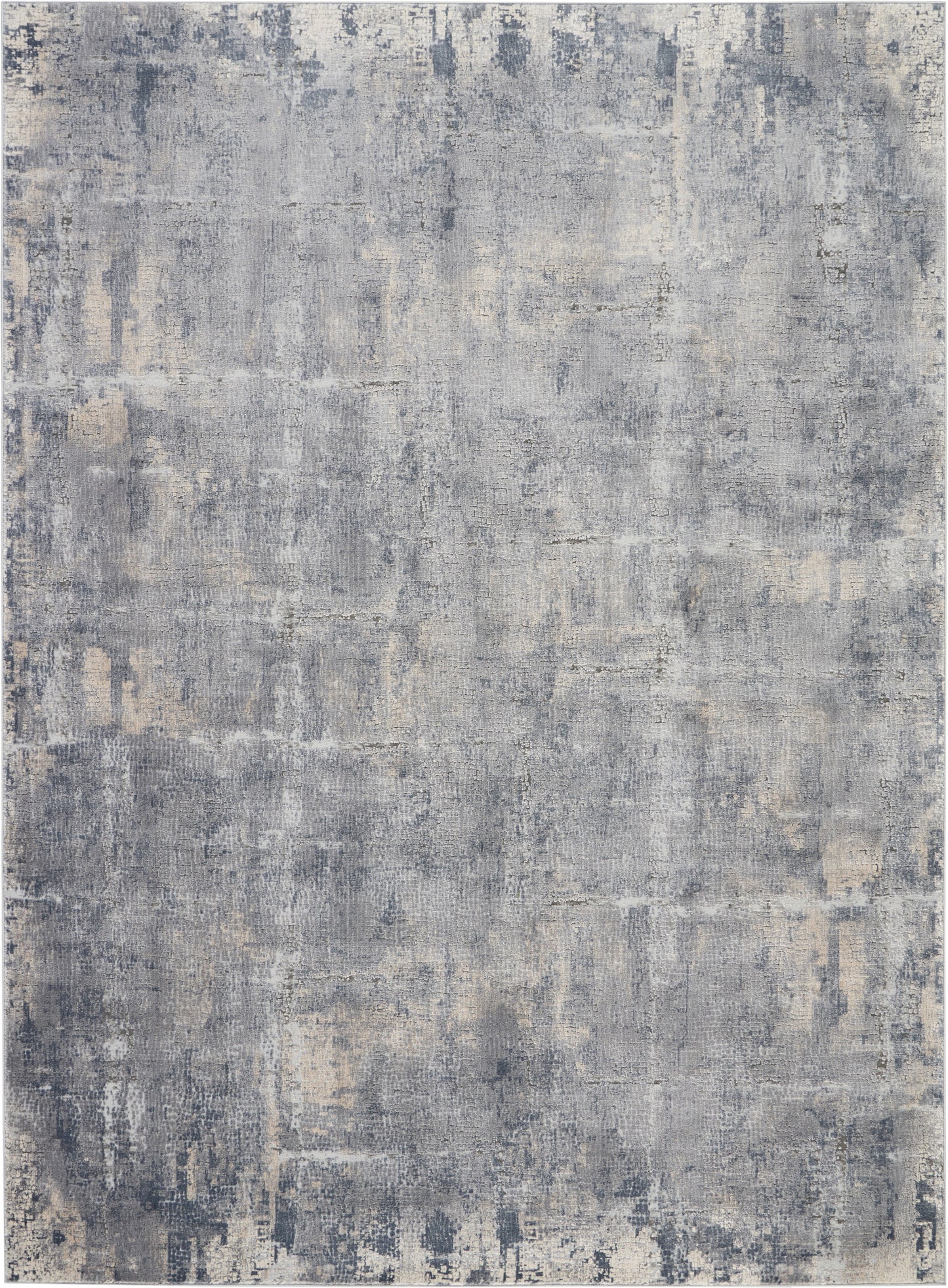 Blue-gray abstract distressed area rug with beige highlights; soft modern floor decor for living spaces.