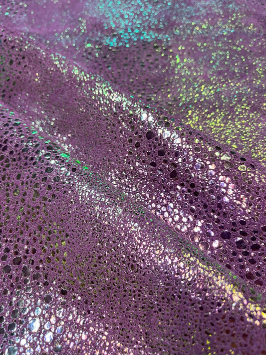 Metallic Iridescent Frog Spots on Grape Cowhide Leather