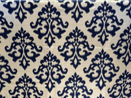 Blue White Ikat/Damask Designer Fabric