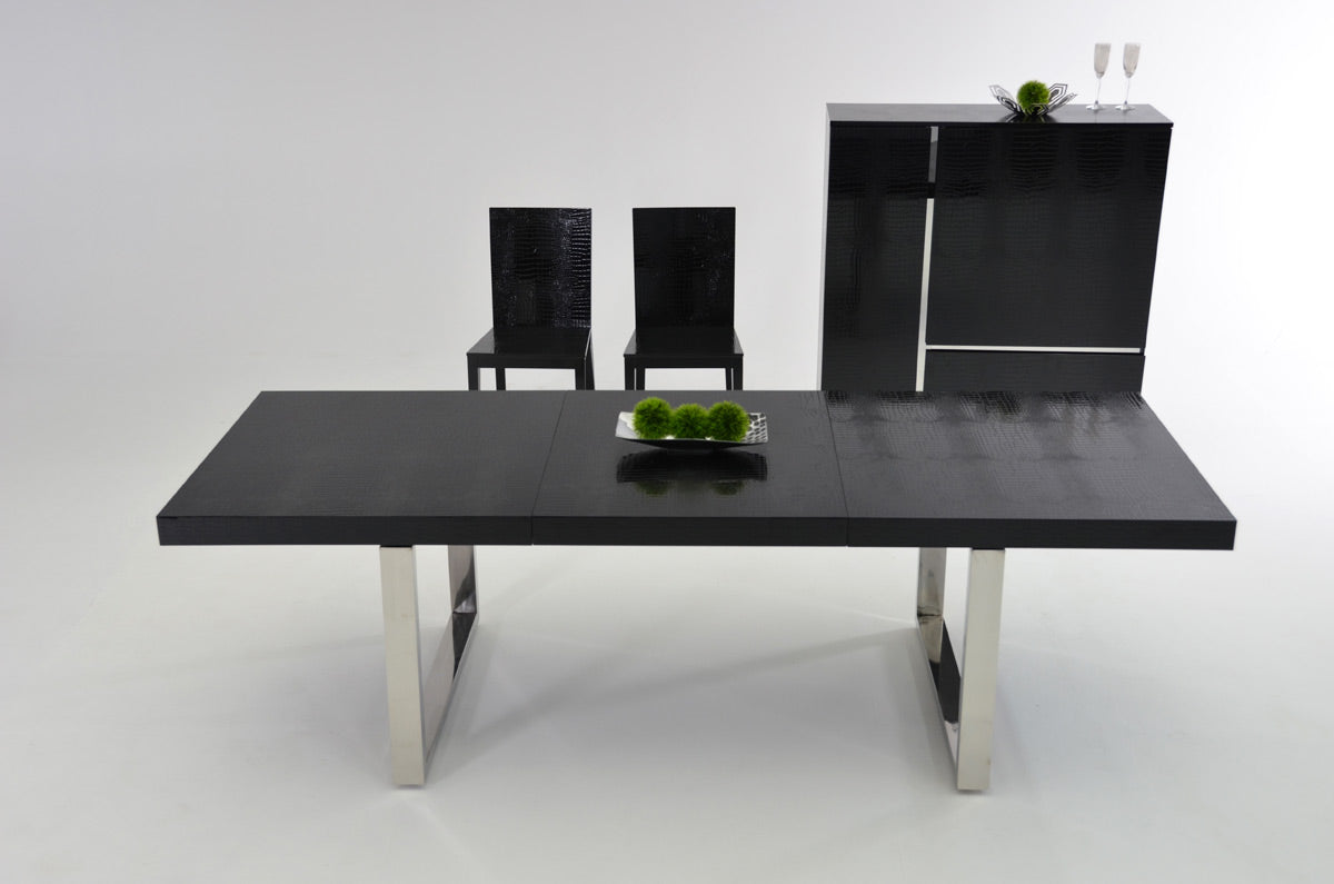 30" Black Crocodile Lacquer Mdf Dining Table With Stainless Steel Legs