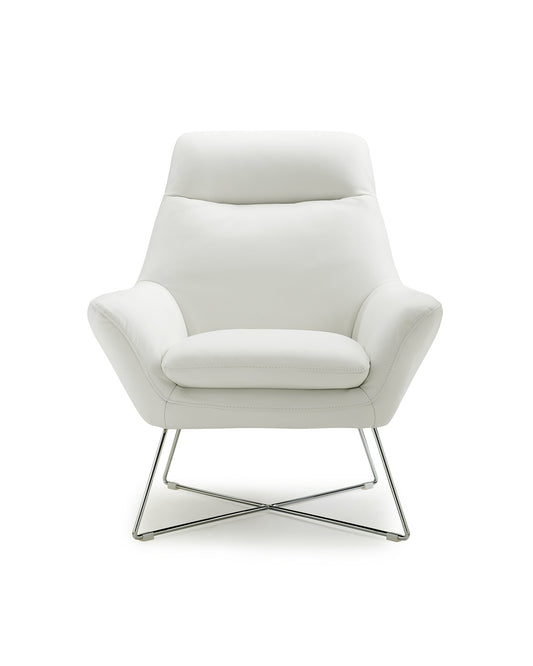 33" White And Silver Faux Leather Tufted Arm Chair