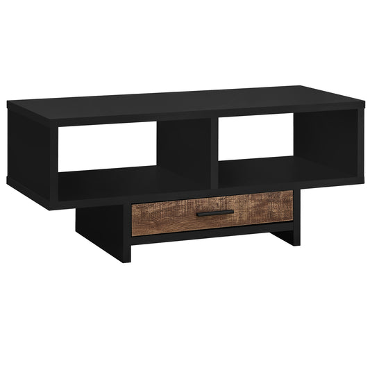 42" Black And Gray Coffee Table With Drawer And Two Shelves