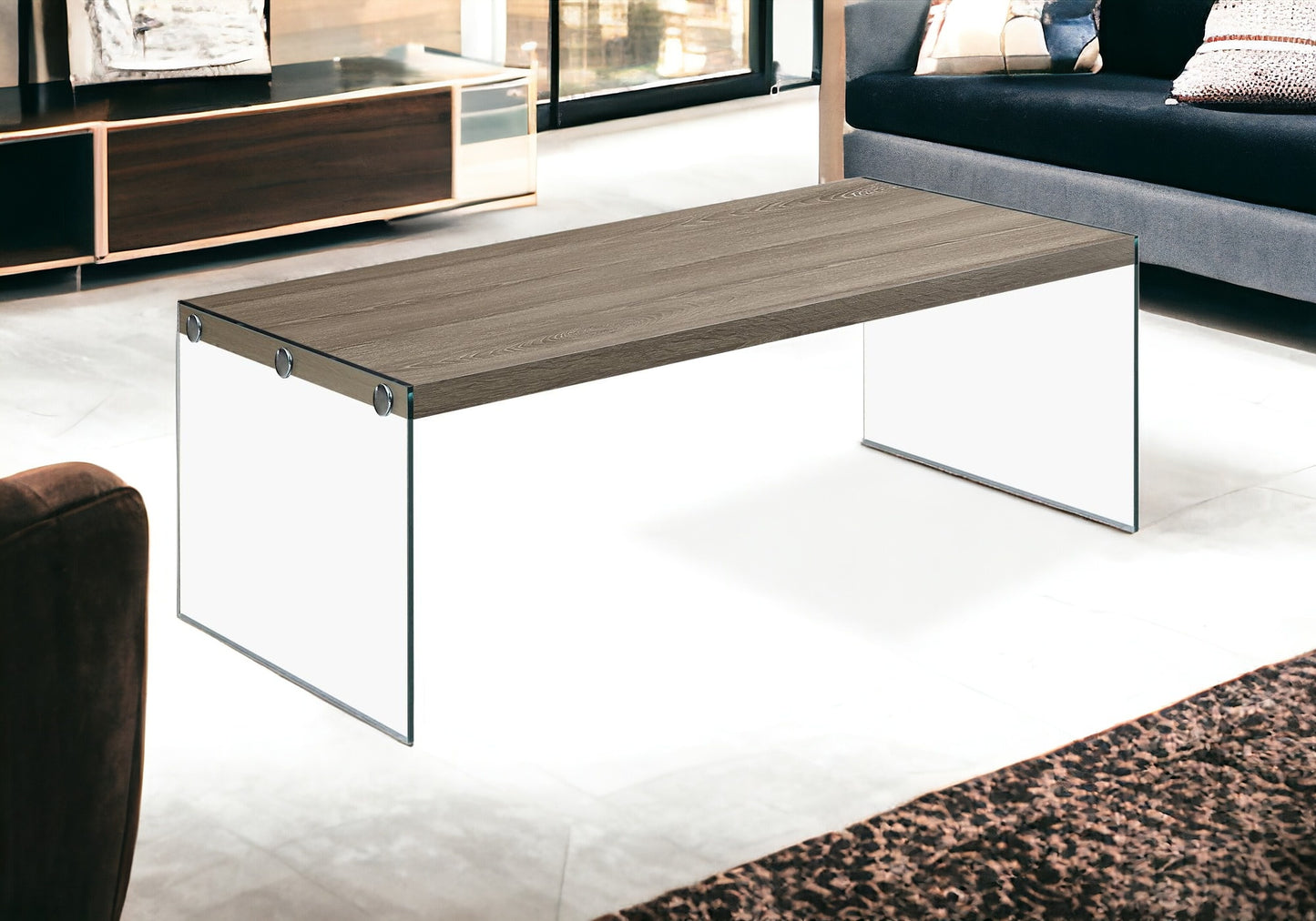 44" Gray And Clear Glass Coffee Table