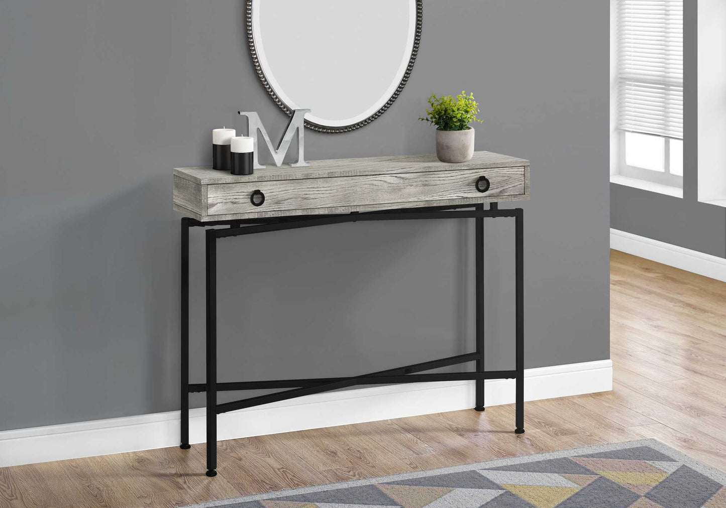 43" Brown And Black Cross Leg Console Table