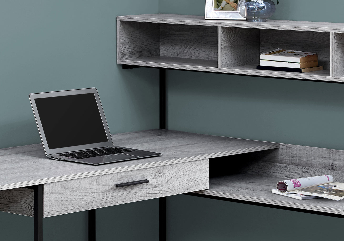 59" Gray and Black L Shape Computer Desk